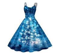 Robe Noël Femme Grande Taille Flocon de Neige Robe Reine Des Neiges Noel Trapèze Mariage Cocktail Soirée Fête Cérémonie Décontractée au Genou Midi Robes Mère Noel Déguisement Sexy (25-Sky Blue, M)