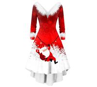 Robe Noël Femme Grande Taille Flocon de Neige Robe Rockabilly Femme Noel Vintage Rétro Année 50s pin-up Rockabilly Swing à Pois Robes de Soirée Chic Déguisement Mere de Noel (j-Red, XL)