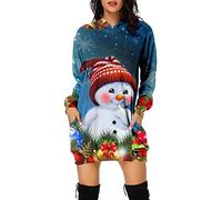 Robe Noel Femme Grande Taille Hiver Pull Moche De Noel Robe Sweat Fille avec Capuche Casual Hoodie Noël Imprimé Wapiti Décontracté Chic Automne Hiver Chaude Pullover avec Poches