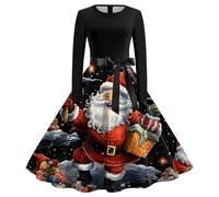 Robe Noel Femme Grande Taille, Robe Cocktail Femme, Robes Au Genou Décontractée Jupe Hepburn Rétro Grande Taille Deguisement Mariage Cérémonie Hiver Robes Vintage Rockabilly Classique Elegant Swing