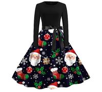 Robe Noël Femme Grande Taille Robe De Noel Femme Mignon Imprimer De Noël Robe Noël Vintage rétro année 50s pin-up Rockabilly Swing à Pois Robe de Soirée Chic Déguisement Sapin De Noël Adulte