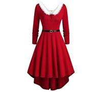 Robe Noël Femme Grande Taille Robe De Noel Femme Rouge Mignon Imprimer De Noël Robe Noël Rose Robe de Soirée Rockabilly Vintage Années 50s Manches Longue Costume Père Noël (02 Rouge, 5XL)