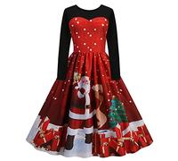 Robe Noël Femme Grande Taille Robe Noel Femme Imprimé Ugly Christmas Robe Année 80 Noël Robe de Cocktail Casual Party Soirée Vintage Année 50s Pin-Up Rockabilly Swing Robe à Pois Vêtements de Noël