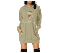 Robe Noel Femme Grande Taille, Robe Sweet Femme Capuche À Manches Longues Col Rond Sweatshirt Imprimé Moche Confortable Tunique Hoodie Pullover Ample avec Poches Casual Dress Genou