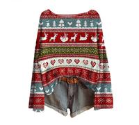 Robe Noel Femme, Gros Pull Hiver Piloupilou Lumineux Chic Generic Chauffant Sweatshirts Chaude Christmas Col V Fluffy Sweat À Capuche Top Plus Pulls Chemise de Noël Femme XXL