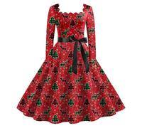 Robe Noel Femme Hiver - Robe de thé Classique féminine pour Noël élégante à Manches Longues avec Ceinture intégrée trapèze Cocktail cérémonie