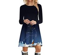 Robe Noel Femme Imprimé Drole, Robe Tee Shirt Femme Col Rond Manche Longue Chic Et Elegante Noël Dress DéContracté Confortable Merry Christmas Grande Taille Automne Et Hiver Coupe Ajustée DéGuisement