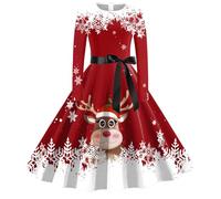 Robe Noël Femme Imprimé Drôle, Robe Trapèze Femme Col Rond écossais Manches Longues Coupe Ajustée Dress Chic Et élégante Grande Taille Swing Merry Christmas Décontracté De Soirée Fête Cérémonie