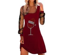Robe Noel Femme Imprimé, Robe Manche Longue Femme Noël,Robe de Soiree Femme Tulle épissage Chic Et Elegante à Encolure Carrée Xmas Motif Dress De FêTe Cocktail CéRéMonie Mode EléMent Christmas Robes