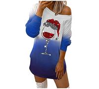 Robe Noel Femme Manches Longues, Robe Pull Femme Mini Col Rond À Épaules Dénudées Imprime Loisirs Costume De Pere Noël Soiree Cocktail Confortable Club Fete Bonhomme Neige Bal