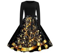 Robe Noel Femme Mi Longue Robe de Soiree Femme Chic et Glamour Robes de Noël Nouvel an Chic et Elegant Robes de Soirée Cocktail Fete Réveillon Grande Taille Dress Hiver Rouge Or Noire Dress Mere Noel