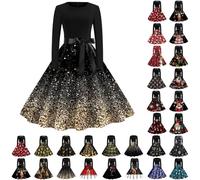 Robe Noel Femme Mi Longue Robe de Soiree Femme Chic et Glamour Robes de Noël Nouvel an Chic et Elegant Robes de Soirée Cocktail Fete Réveillon Grande Taille Dress Hiver Rouge Or Noire Dress Mere Noel