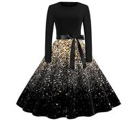 Robe Noel Femme Mi Longue Robe de Soiree Femme Chic et Glamour Robes de Noël Nouvel an Chic et Elegant Robes de Soirée Cocktail Fete Réveillon Grande Taille Dress Hiver Rouge Or Noire Dress Mere Noel