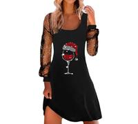Robe Noël Femme pour Cocktail Rouge Renne Imprimé Robe De Mère Noël Robes Pull De Noel Femme Col Rond Tunique Robes Tee Shirt Haut Femmes Casual Costume Noel Grande Taille