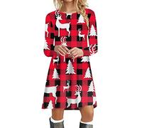 Robe Noël Femme pour Cocktail Rouge Renne Imprimé Robe De Mère Noëls Robes Pull De Noel Femme Col Rond Tunique Robes Tee Shirt Haut Femmes Casual Costume Noels Grande Taille