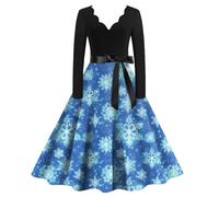 Robe Noël Femme Rigolo Imprimé Hiver Robe Rockabilly Noel Vintage Rétro Imprimée à Pois Mi Longue Année 50 Rockabilly Plissée Swing Robes de Soirée Cocktail Déguisement Femme Noël (c-Sky Blue, XL)