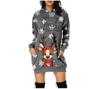 Robe Noel Femme,Robe de fête Femme,Women's Christmas Wine Glass Deer Jumper Sweatshirt Dress Pull Longue (Grey, M)