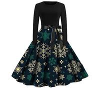 Robe Noel Femme Robe De Noel Chic Et Elegant Manches Longues Robe De Soiree Cocktail Imprimées Noël 1950er Swing Hepburn Robe De Noël Rockabilly Vintage Christmas Dress Costume Père Noël