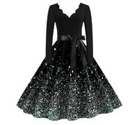 Robe Noel Femme Robe De Noel Chic Et Elegant Manches Longues Robe De Soiree Cocktail Imprim茅es No毛l 1950er Swing Hepburn Robe De No毛l Rockabilly Vintage Christmas Dress Costume P猫re No毛l z22