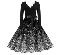 Robe Noel Femme Robe De Noel Chic Et Elegant Manches Longues Robe De Soiree Cocktail Imprim茅es No毛l 1950er Swing Hepburn Robe De No毛l Rockabilly Vintage Christmas Dress Costume P猫re No毛l z22