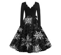 Robe Noel Femme Robe Femme Chic Et Elegant Manche Longue Glamour Haut Deguisement Renne Tenue Moche Grande Taille Laine Velours Adulte Nouvel an Reveillon Costume 14#Noir L