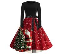 Robe Noel Femme Robe Femme Chic Et Elegant Manche Longue Jour De L'an Tenue Nouvel an Reveillon Haut Vintage Grande Taille Sapin Renne Deguisement Moche Costume 12#Rouge XL