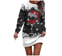 Robe Noel Femme Robe-Femme Noel Vin, Drole Multicolore Chic Robe-Femme Noel Hiver 3D Imprimé Moche Robe De Noel Femme Longue Robe Pull Noel Femme Manches En Gothique Robe-Femme Chic Sexy Noir