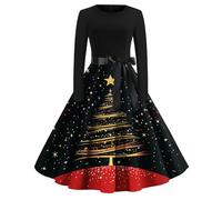 Robe Noel Femme Robe Hiver Femme Oversize Moche Tenue Noël Renne Haut Vintage Manche Longue Adulte Cadeau Nouvel an Jour De L'an Costume 2#Rouge Profond S