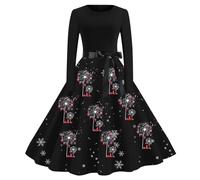 Robe Noel Femme, Robe Longue Hiver Femme, Robes Vintage Rockabilly Classique Elegant Swing Deguisement Mariage Cérémonie Hiver Robes Au Genou Décontractée Costume À 3D Imprimé Manche Longue