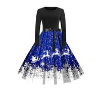 Robe Noel Femme, Robe Longue Hiver Femme, Robes Vintage Rockabilly Classique Elegant Swing Robes Au Genou Décontractée Déguisement Mere Moche Mignon Imprimer Costume À 3D Imprimé Manche Longue