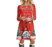 Robe Noel Femme, Robe Manche Longue Femme, Robes Vintage Rockabilly Classique Elegant Swing Costume À 3D Imprimé Manche Longue Déguisement Mere Moche Mignon Imprimer Jupe Hepburn Rétro Grande Taille