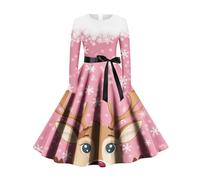 Robe Noël Femme, Robe Mere Noel Femme, Déguisement Mere Moche Mignon Imprimer Jupe Hepburn Rétro Grande Taille Costume À 3D Imprimé Manche Longue Robes Vintage Rockabilly Classique Elegant Swing