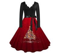 Robe Noël Femme Robe Noel Femme Grande Taille Chic et Elegante Robe De Noël Rose Robe de Cocktail Casual Party Soirée Vintage Année 50s Pin-Up Rockabilly Swing Robe à Pois Père Noël Costume