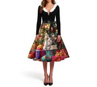 Robe Noel Femme Rouge Noël Tenue Nouvel Pull Pere Femme Reveillon Mère Gala Vintage Women Cocktail Santa Pailletée Robe Gala Fete Christmas Costume Sapin de Noel M