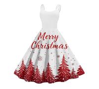 Robe Noel Femme sans Manche Grande Taille Vintage Motif Noel Robe de Soirée 2024 Chic et Elegant Vêtements Automne Hiver Col Rond Cosplay Extérieur Tenue de Fete Pas Cher Marque #1 Blanc L