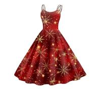 Robe Noel Femme sans Manche Grande Taille Vintage Motif Noel Robe de Soirée 2024 Chic et Elegant Vêtements Automne Hiver Col Rond Cosplay Extérieur Tenue de Fete Pas Cher Marque #1 Vin XXL