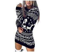 Robe Noël Femme Tricoté, Robe Pull Moulante Col Rond Courte Sapins De Noel Chic et Charmant Xmas Sweater Dress Grande Taille Merry Christmas Coupe Ajustée Casual Confortable Déguisement