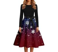 Robe Noel Femme Vintage Mi-Longue Robe Soiree Rouge Fete Réveillon Moche Impression Noël Rockabilly Pin Up Swing Robes Cocktail Fête Cérémonie Christmas Dress Vêtements De Noel