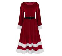 Robe Noël Femme Vintage- Robe Cocktail en Velours Mère Noel Manches Longues Col Rond Dress Chic Et élégante Grande Taille Merry Christmas de Soirée Carnaval Fête Party Casual Costume