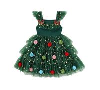 Robe Noel Fille 12 Ans - Robe de Soirée de Noël À Manches Volantées pour Petite (Green 4-5 Years)