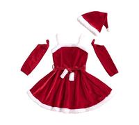 Robe Noel Fille 12 Ans - Robe pour avec Bordure en Dentelle sans Manches Ceinture Nouée Et Manches Amovibles pour Les Fêtes Les Concours de Beauté (Red 3-4 Years)