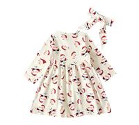 Robe Noel Fille Bebe - Robe À Manches Longues pour S en Coton avec des Appliques Décontractées Tunique de Noël Chemise Vêtements (White 5-6 Years)