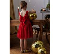 Robe Noël fille en velours et tulle brillant rouge 12A