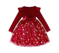Robe Noel Fille Robe de Noël en Velours à Manches Longues pour Filles, Tenue de Soirée en Tulle Scintillant, Vêtement à Paillettes pour Anniversaires et Bals, 2-7 Ans