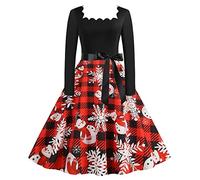 Robe Noël Grande Taille Femme Moche Imprimé Ugly Christmas Cocktail Casual Party Soirée Vintage Année 50s Pin-Up Rockabilly Swing à Pois Déguisement