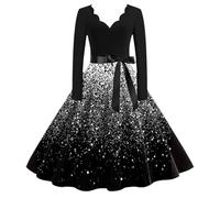 Robe NoëL Grande Taille Femme, Robe Vintage Audrey Hepburn VêTements De SoiréE Chic Col en V Imprimé Manches Longues Ourlet Mode Collection DéContractéEs Et Confortable