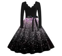 Robe NoëL Grande Taille Femme, Robe Vintage Audrey Hepburn VêTements De SoiréE Chic Col en V Imprimé Manches Longues Ourlet Mode Collection DéContractéEs Et Confortable