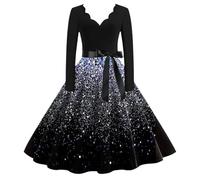 Robe NoëL Grande Taille Femme, Robe Vintage Audrey Hepburn VêTements De SoiréE Chic Col en V Imprimé Manches Longues Ourlet Mode Collection DéContractéEs Et Confortable