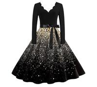 Robe NoëL Grande Taille Femme, Robe Vintage Audrey Hepburn VêTements De SoiréE Chic Col en V Imprimé Manches Longues Ourlet Mode Collection DéContractéEs Et Confortable