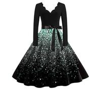 Robe NoëL Grande Taille Femme, Robe Vintage Audrey Hepburn VêTements De SoiréE Chic Col en V Imprimé Manches Longues Ourlet Mode Collection DéContractéEs Et Confortable